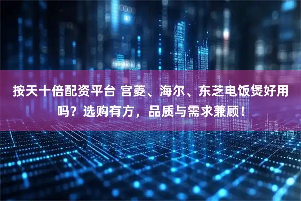 按天十倍配资平台 宫菱、海尔、东芝电饭煲好用吗？选购有方，品质与需求兼顾！
